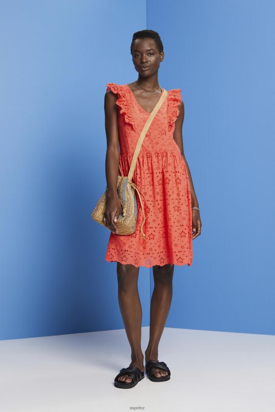 Women Esprit Coral Orange Cotton lace dress Dresses XF4444192 - Image 2
