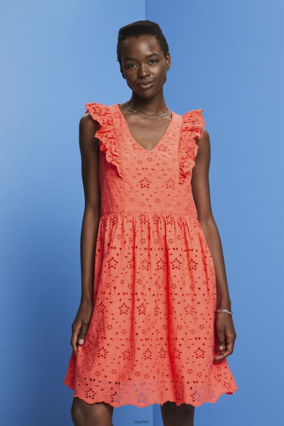 Women Esprit Coral Orange Cotton lace dress Dresses XF4444192 - Image 1