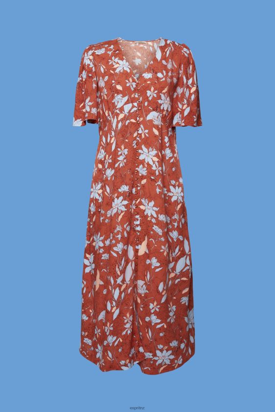 Women Esprit Coral Orange Midi dress with all-over pattern Dresses XF4444188 - Image 5