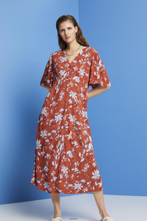Women Esprit Coral Orange Midi dress with all-over pattern Dresses XF4444188 - Image 1