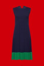 Women Esprit Dark Blue Pleated and sleeveless maxi dress with crewneck Dresses XF4444123 - Image 5