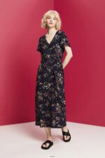 Women Esprit Dark Blue Printed midi dress with a tie belt Dresses XF4444189 - Image 2