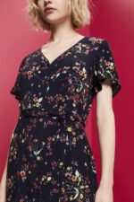 Women Esprit Dark Blue Printed midi dress with a tie belt Dresses XF4444189 - Image 3