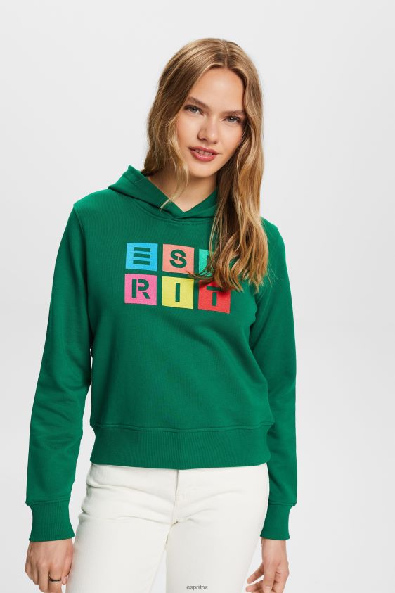 Women Esprit Dark Green Embroidered logo hoodie, organic cotton Sweatshirts & Hoodies XF444410 - Image 1
