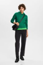 Women Esprit Dark Green Embroidered logo hoodie, organic cotton Sweatshirts & Hoodies XF44448 - Image 2