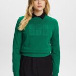 Women Esprit Dark Green Embroidered logo sweatshirt, organic cotton Sweatshirts & Hoodies XF444412