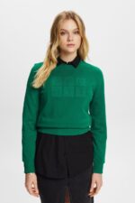 Women Esprit Dark Green Embroidered logo sweatshirt, organic cotton Sweatshirts & Hoodies XF444412
