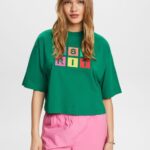 Women Esprit Dark Green Embroidered logo t-shirt, 100% cotton T-Shirts XF444415