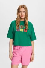 Women Esprit Dark Green Embroidered logo t-shirt, 100% cotton T-Shirts XF444415