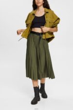 Women Esprit Dark Khaki Pleated skirt with belt Skirts XF4444435 - Image 2