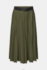 Women Esprit Dark Khaki Pleated skirt with belt Skirts XF4444435 - Image 5