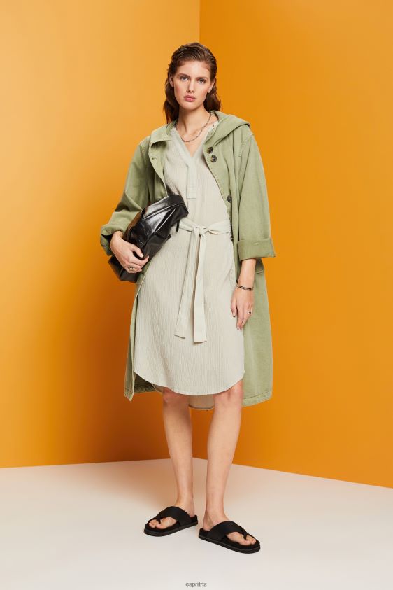 Women Esprit Dusty Green Crinkled midi dress with belt Dresses XF444453 - Image 2