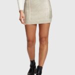 Women Esprit Gold Metallic cable knit mini skirt Skirts XF4444360