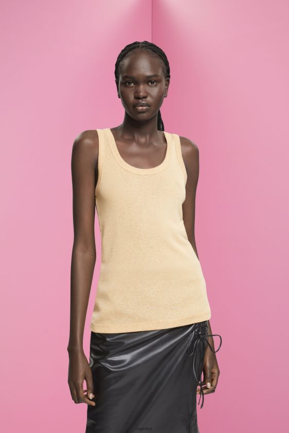 women_esprit_gold_sleeveless_glitter_top_tank_xf4444404.jpg Women Esprit Gold Sleeveless glitter top Tank XF4444404 - Image 1
