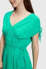 Women Esprit Green RAYON SILK RUCHED V NECK DRESS Dresses XF4444453 - Image 2