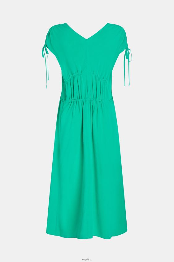 Women Esprit Green RAYON SILK RUCHED V NECK DRESS Dresses XF4444453 - Image 5