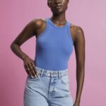 Women Esprit Grey Blue Ribbed tank top Tank XF4444284