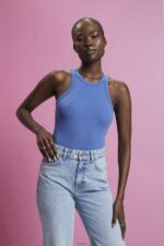 Women Esprit Grey Blue Ribbed tank top Tank XF4444284