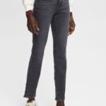 Women Esprit Grey Dark Wash High-rise straight leg stretch jeans Denim XF4444328