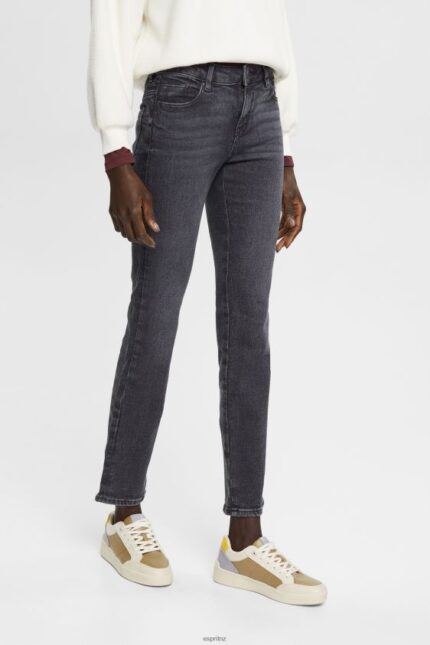 Women Esprit Grey Dark Wash High-rise straight leg stretch jeans Denim XF4444328