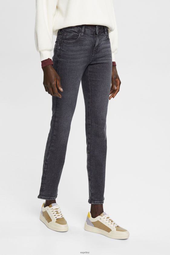 Women Esprit Grey Dark Wash High-rise straight leg stretch jeans Denim XF4444328 - Image 1