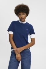Women Esprit Ink Cotton T-shirt with embroidered logo T-Shirts XF4444150