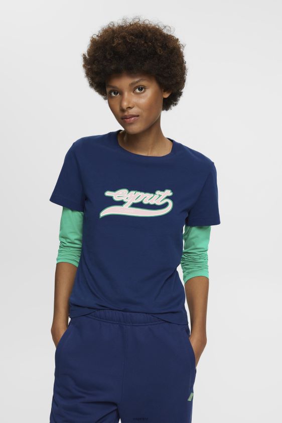 women_esprit_ink_cotton_t_shirt_with_printed_logo_t_shirts_xf4444145.jpg Women Esprit Ink Cotton T-shirt with printed logo T-Shirts XF4444145 - Image 1