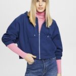 Women Esprit Ink Cropped zip hoodie with logo print on the back Sweatshirts & Hoodies XF4444165