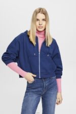 Women Esprit Ink Cropped zip hoodie with logo print on the back Sweatshirts & Hoodies XF4444165