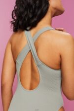 Women Esprit Khaki Green Cross Back Textured Swimsuit Swim XF444479 - Image 2