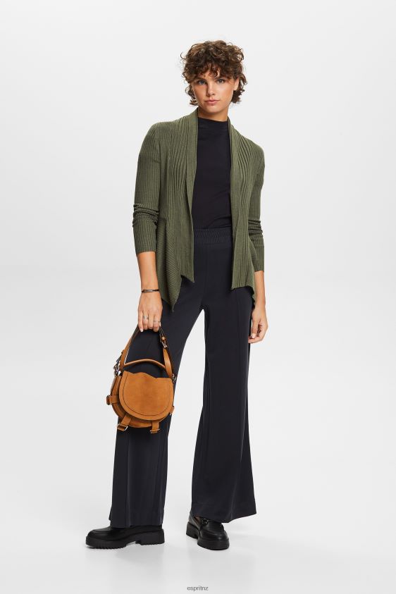 Women Esprit Khaki Green Recycled: ribbed cardigan with handkerchief hem Sweaters XF444424 - Image 2