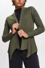 Women Esprit Khaki Green Recycled: ribbed cardigan with handkerchief hem Sweaters XF444424 - Image 3