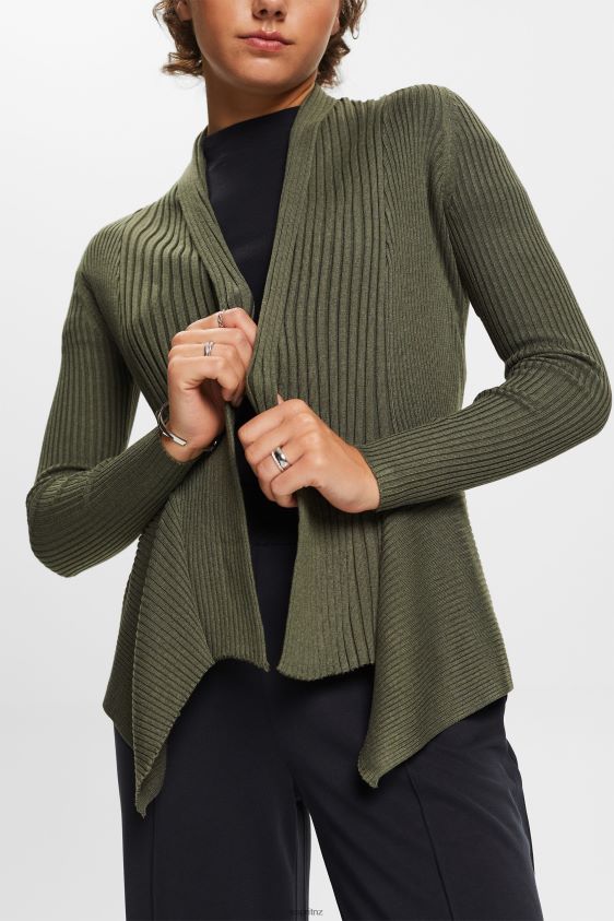 Women Esprit Khaki Green Recycled: ribbed cardigan with handkerchief hem Sweaters XF444424 - Image 3