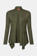 Women Esprit Khaki Green Recycled: ribbed cardigan with handkerchief hem Sweaters XF444424 - Image 5