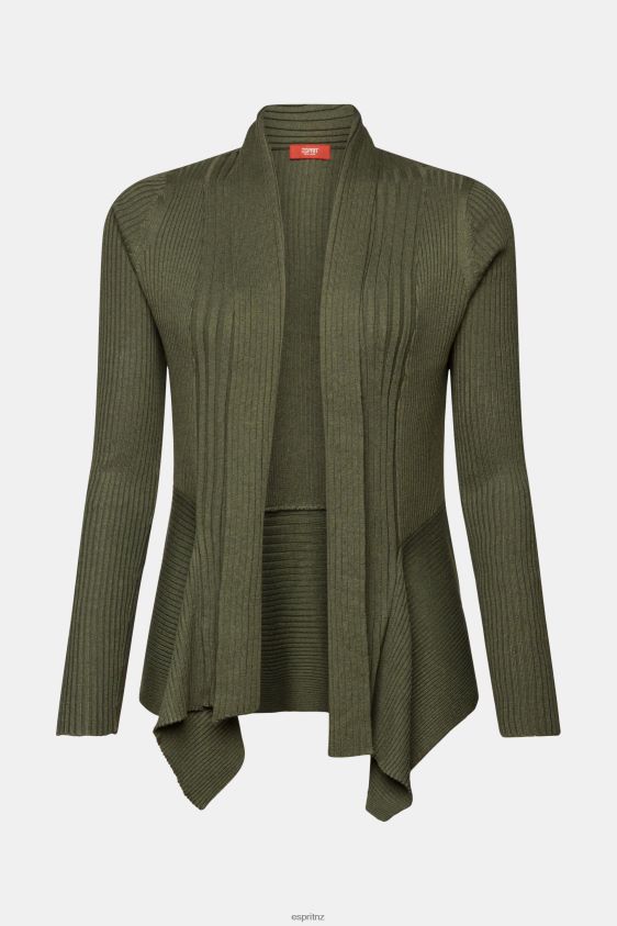Women Esprit Khaki Green Recycled: ribbed cardigan with handkerchief hem Sweaters XF444424 - Image 5