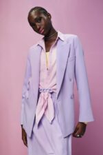 Women Esprit Lavender Double-breasted blazer Coats XF4444256