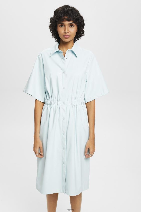 Women Esprit Light Aqua Green Faux leather shirt dress Dresses XF4444295 - Image 1