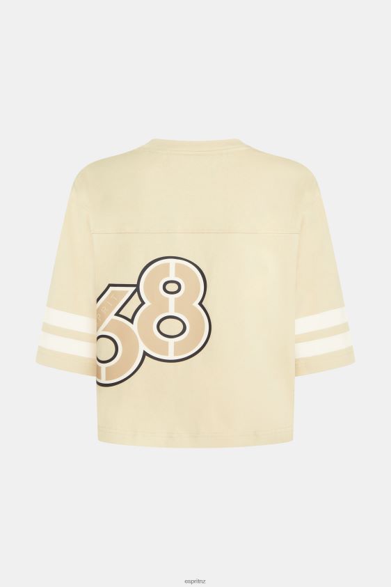 Women Esprit Light Beige Cropped varsity logo rugby tee T-Shirts XF4444412 - Image 5