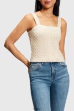 Women Esprit Light Beige Dolphin logo cable sweater camisole Sweaters XF4444409