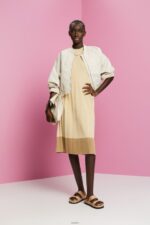 Women Esprit Light Beige Pleated and sleeveless maxi dress with crewneck Dresses XF4444125 - Image 2