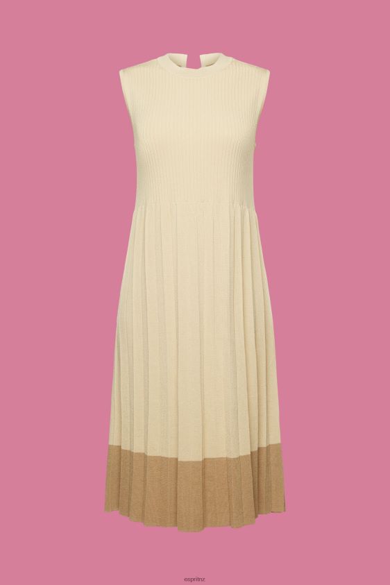 Women Esprit Light Beige Pleated and sleeveless maxi dress with crewneck Dresses XF4444125 - Image 5