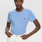 Women Esprit Light Blue Lavender Cotton T-shirt with embroidered logo T-Shirts XF4444151