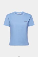 Women Esprit Light Blue Lavender Cotton T-shirt with embroidered logo T-Shirts XF4444151 - Image 5