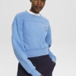 Women Esprit Light Blue Lavender Cropped sweatshirt Sweatshirts & Hoodies XF4444156