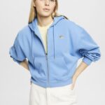 Women Esprit Light Blue Lavender Cropped zip hoodie with logo print on the back Sweatshirts & Hoodies XF4444166
