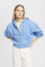 Women Esprit Light Blue Lavender Cropped zip hoodie with logo print on the back Sweatshirts & Hoodies XF4444166