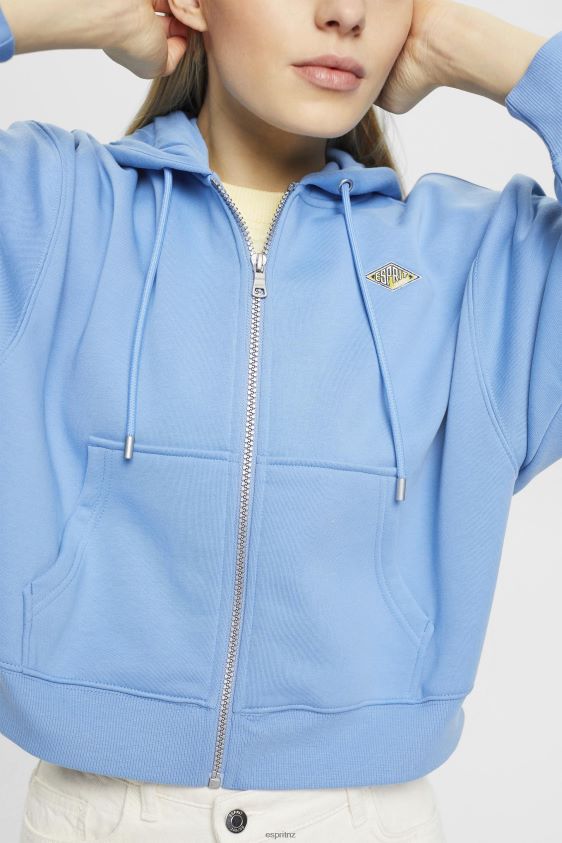 Women Esprit Light Blue Lavender Cropped zip hoodie with logo print on the back Sweatshirts & Hoodies XF4444166 - Image 3