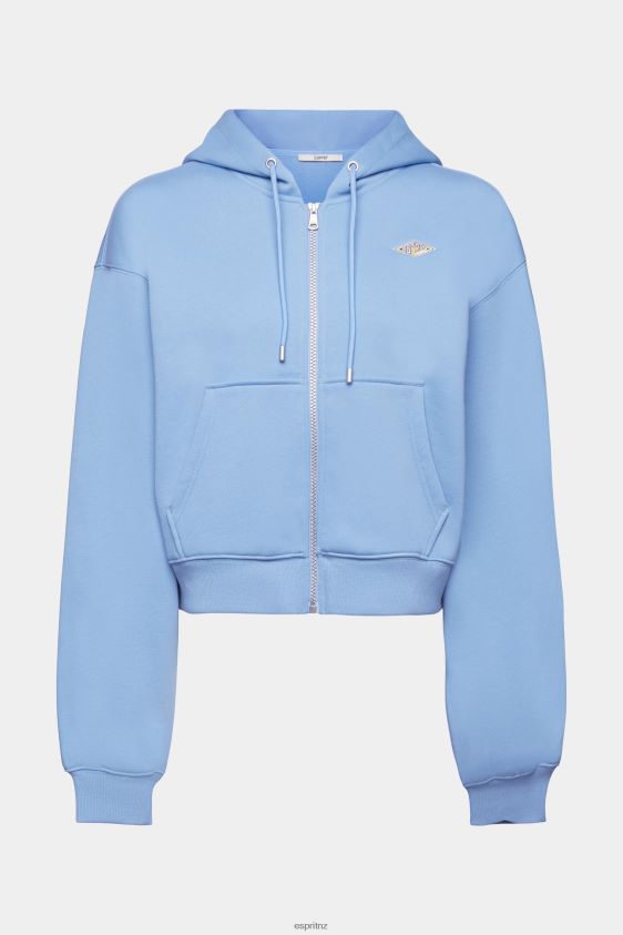 Women Esprit Light Blue Lavender Cropped zip hoodie with logo print on the back Sweatshirts & Hoodies XF4444166 - Image 5