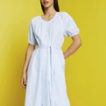 Women Esprit Light Blue Midi shirt dress with a tie belt, cotton blend Dresses XF4444236