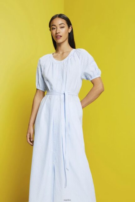 Women Esprit Light Blue Midi shirt dress with a tie belt, cotton blend Dresses XF4444236